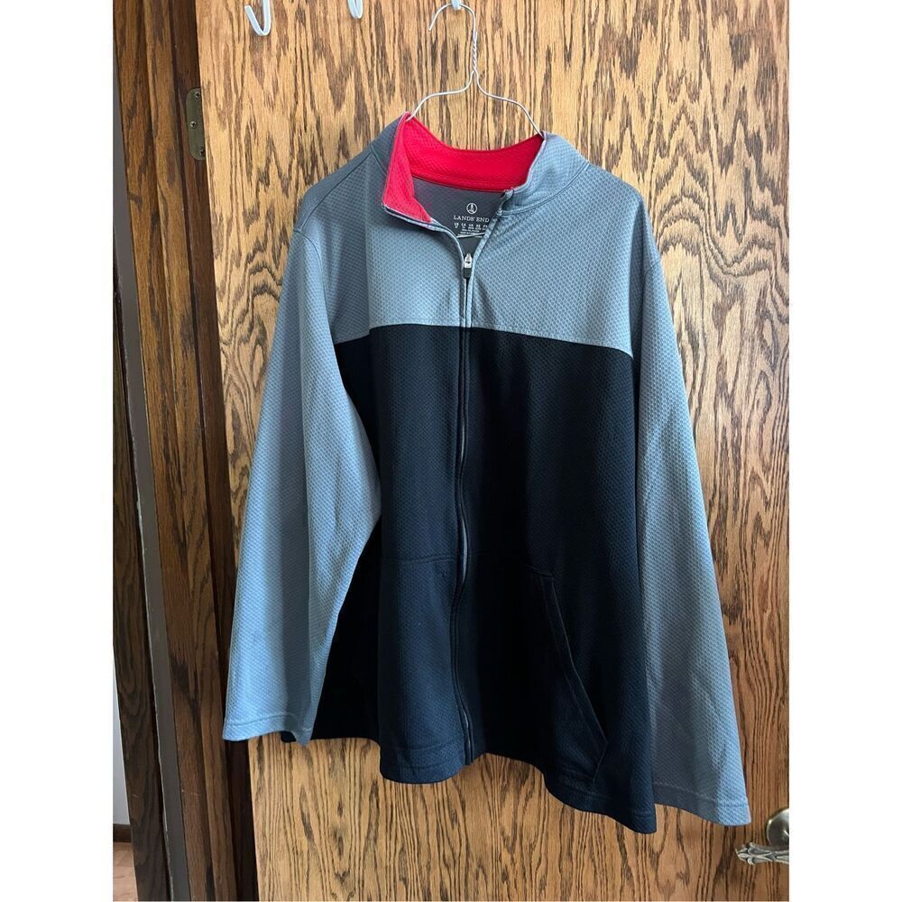 Land’s End Black & Grey Full Zip Long Sleeve Top Mens Size 2X